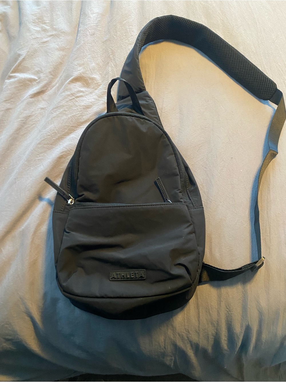 Athleta Black Nylon Sling Backpack with Front Pocket